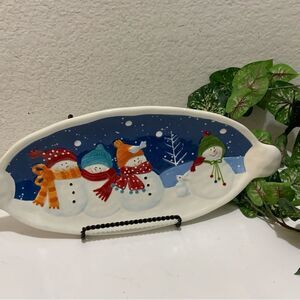 St. Nicholas Square SNOW DAYS Oval Handled Tray, 16 1/4" Snowmen Christmas A12